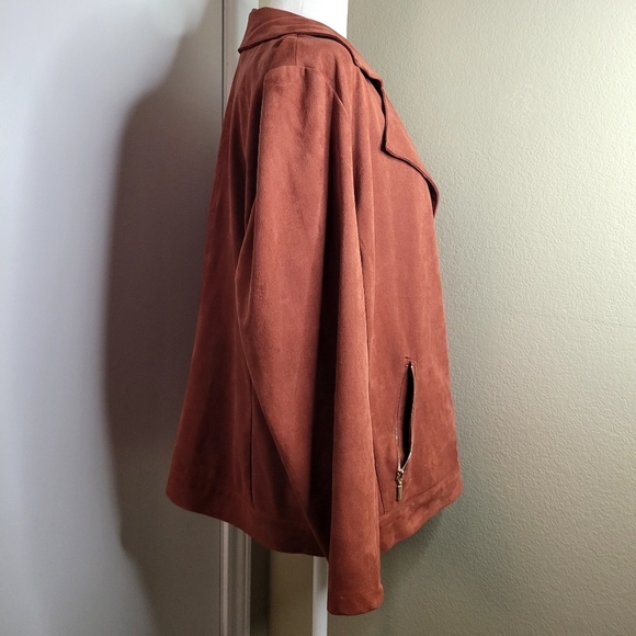 Chicos Rust Faux Leather Full Zip Elongated Jacket Size 12/14 - Picture 5 of 13